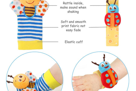 Baby Soft Rattle Toy Foot Finder Socks Wrists Rattles Ankle Leg Feet Hand Arm Bracelet Activity Rattle Baby Shower Present Gift for Neborn Baby Infant Boy Girl Bebe (8 Pcs)