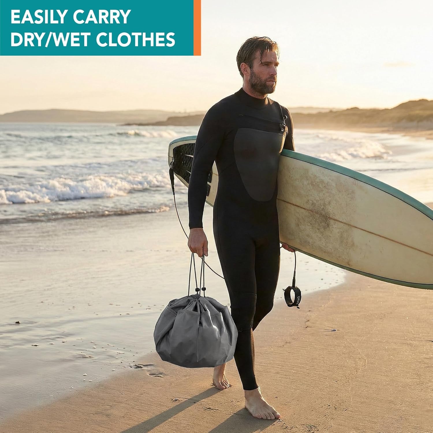 Wetsuit Changing Mat, Waterproof Surf Bag, Drawstring Wetsuit Bag, Surfing Accessories for Kayakers, Dry Bag for Beach, Durable Compact No Leak Mat for Scuba
