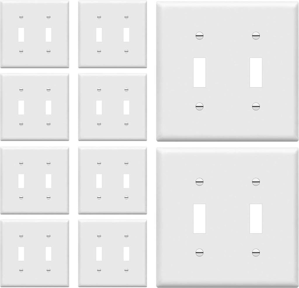 - FBA_8812-W-10PCS Toggle Light Switch Wall Plate, Size 2-Gang 4.50" X 4.57", Unbreakable Polycarbonate Thermoplastic, 8812-W-10PCS, White (10 Pack)