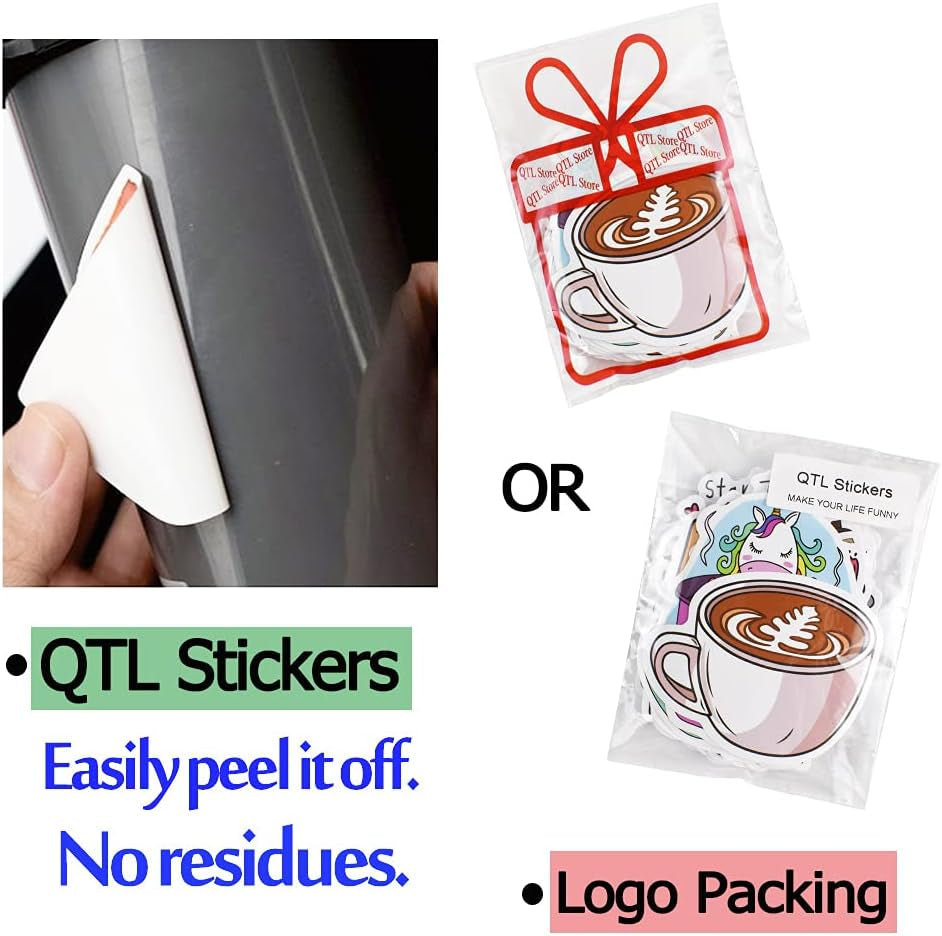 Coffee Stickers for Water Bottles Adults Coffee Stickers for Laptop Coffee Cup Stickers for Scrapbooking Coffee Vinyl Waterproof Stickers 50 Packs