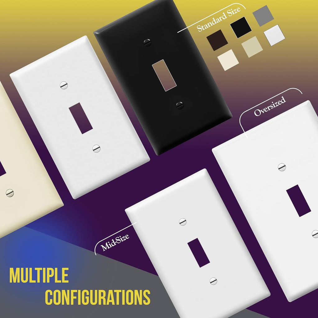 - FBA_8812-W-10PCS Toggle Light Switch Wall Plate, Size 2-Gang 4.50" X 4.57", Unbreakable Polycarbonate Thermoplastic, 8812-W-10PCS, White (10 Pack)
