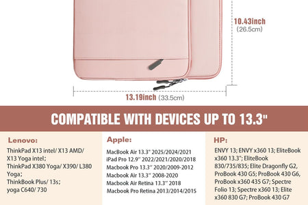 13.3-14 Inch Laptop Sleeve Case Carrying Bag with Pockets for Surface Pro 9/8/X, Macbook Air 2022-2018, Macbook Pro M2 14" /13" M2/M1 Pro/M1 Max 14.2 2023-2021, Galaxy Tab S9+/S8+ 12.4",Pink