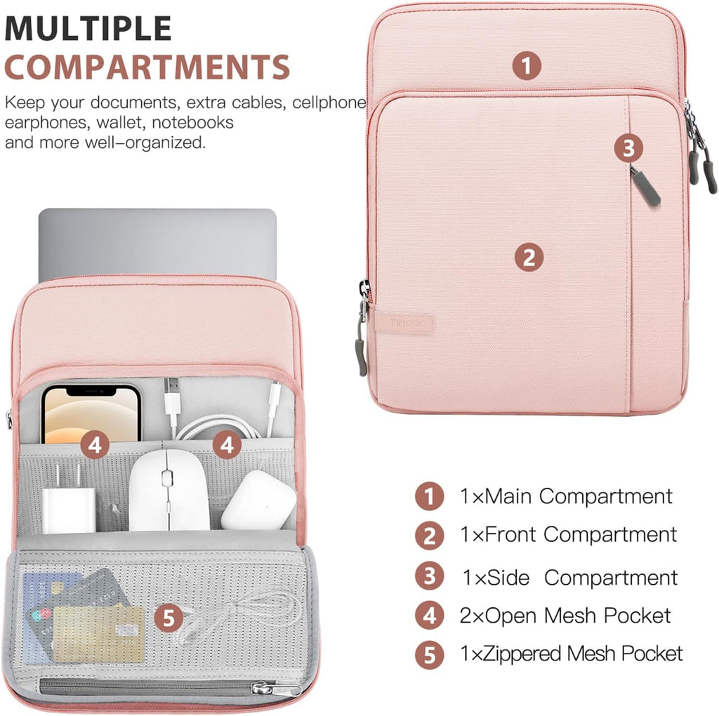 13.3-14 Inch Laptop Sleeve Case Carrying Bag with Pockets for Surface Pro 9/8/X, Macbook Air 2022-2018, Macbook Pro M2 14" /13" M2/M1 Pro/M1 Max 14.2 2023-2021, Galaxy Tab S9+/S8+ 12.4",Pink