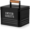 Modern Farmhouse Metal Laundry Dryer Sheets Holder Fabric Softener Dispenser with Lid for Laundry Room Decor and Accessories and Space Saving Laundry Organization and Storage, Glossy Black