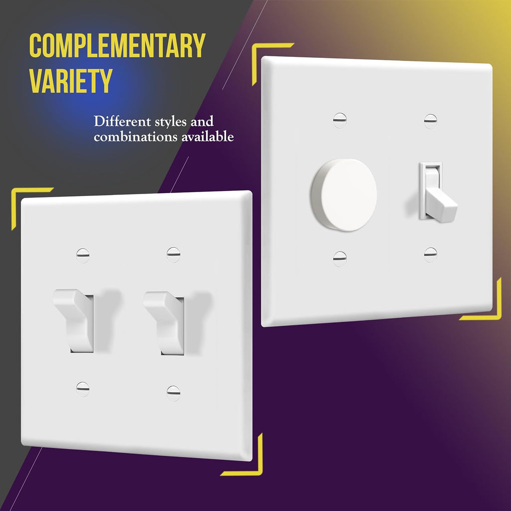 - FBA_8812-W-10PCS Toggle Light Switch Wall Plate, Size 2-Gang 4.50" X 4.57", Unbreakable Polycarbonate Thermoplastic, 8812-W-10PCS, White (10 Pack)