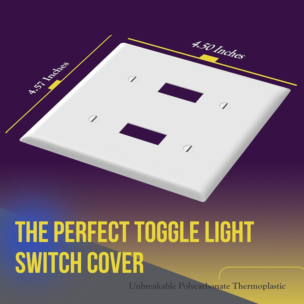 - FBA_8812-W-10PCS Toggle Light Switch Wall Plate, Size 2-Gang 4.50" X 4.57", Unbreakable Polycarbonate Thermoplastic, 8812-W-10PCS, White (10 Pack)